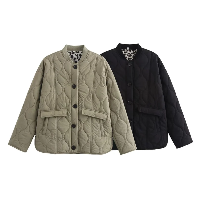 Damen Wattierte Steppjacke mit Rundhalsausschnitt, Pattentaschen und Wendefutter Nord Taschen