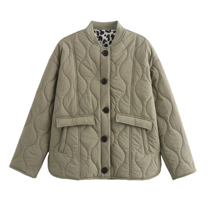 Damen Wattierte Steppjacke mit Rundhalsausschnitt, Pattentaschen und Wendefutter Nord Taschen