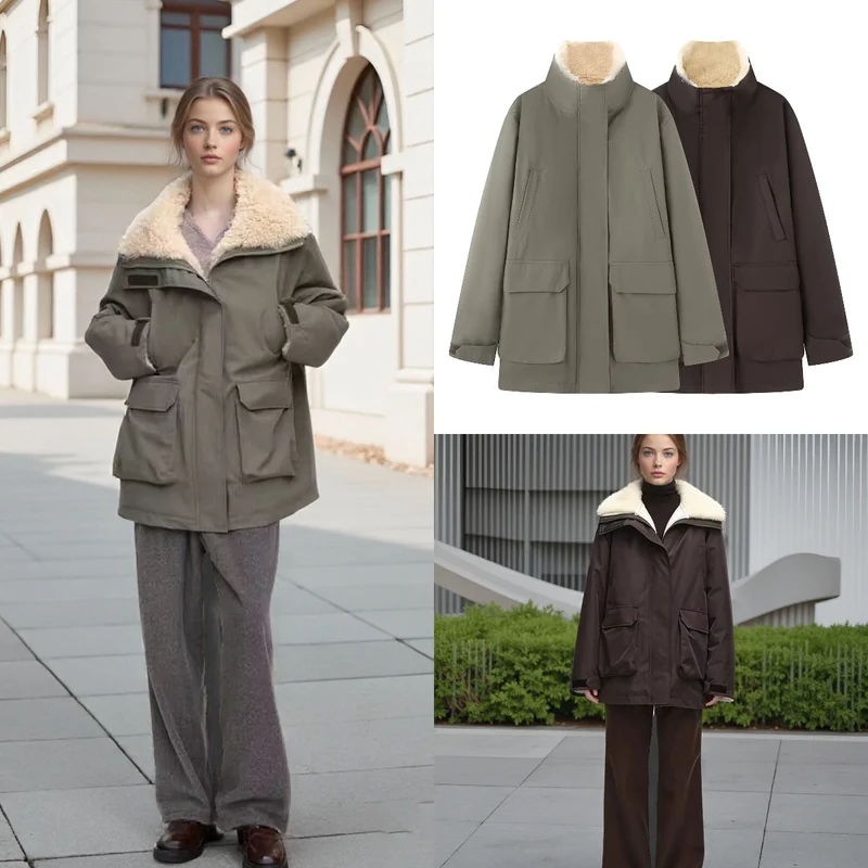Damen Wattierte Parka‑Jacke mit hohem Teddykragen und aufgesetzten Klappentaschen Nord Taschen