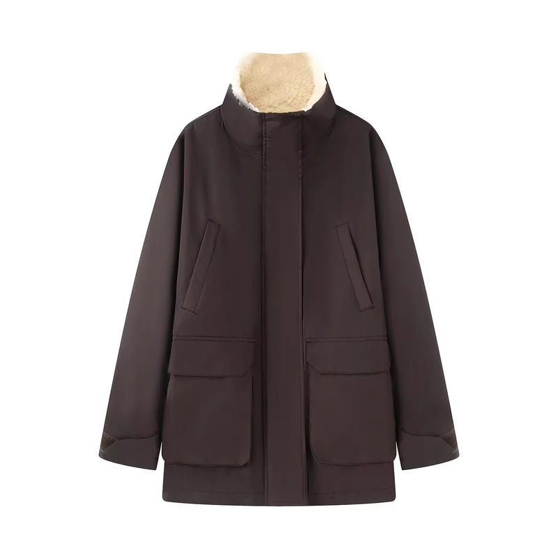 Damen Wattierte Parka‑Jacke mit hohem Teddykragen und aufgesetzten Klappentaschen Nord Taschen