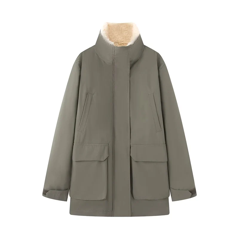 Damen Wattierte Parka‑Jacke mit hohem Teddykragen und aufgesetzten Klappentaschen Nord Taschen