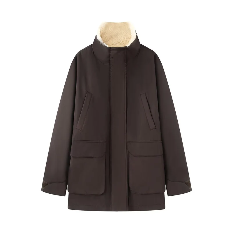 Damen Wattierte Parka‑Jacke mit hohem Teddykragen und aufgesetzten Klappentaschen Nord Taschen