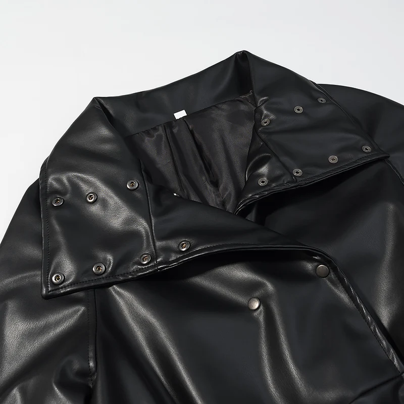 Damen Wasserabweisende Parka‑Jacke aus Kunstleder mit hohem Stehkragen und Tunnelzugtaillierung Nord Taschen