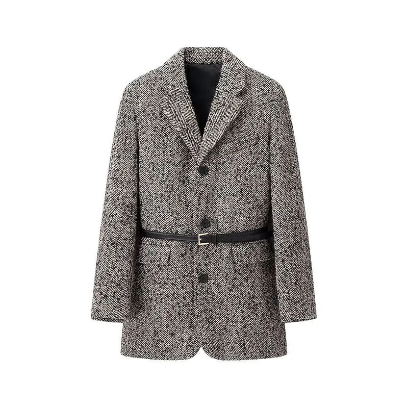 Damen Taillierter Bouclé‑Tweed‑Mantelblazer mit schmalem Taillengürtel Nord Taschen