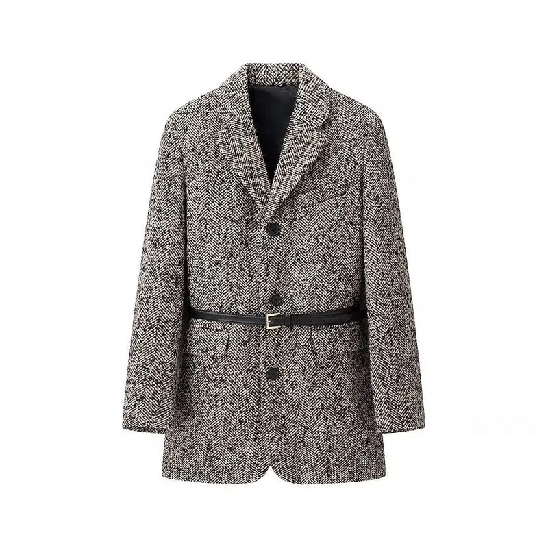 Damen Taillierter Bouclé‑Tweed‑Mantelblazer mit schmalem Taillengürtel Nord Taschen
