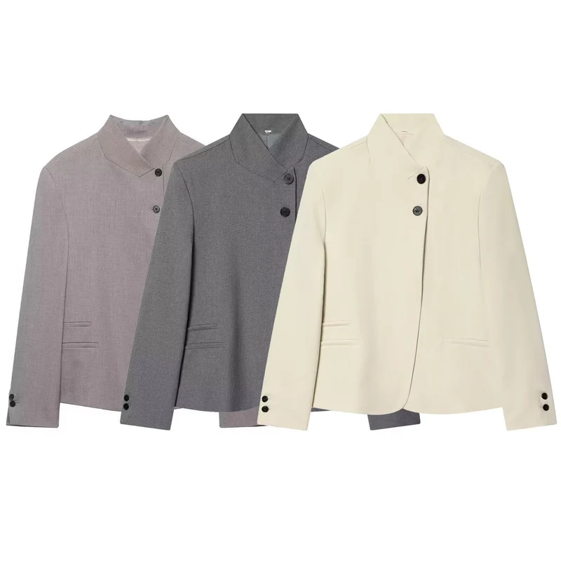 Damen Taillierter Blazer mit Stehkragen und verdeckter Knopfleiste Nord Taschen