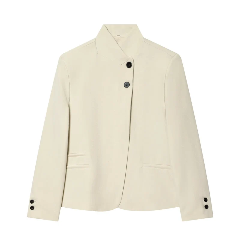 Damen Taillierter Blazer mit Stehkragen und verdeckter Knopfleiste Nord Taschen