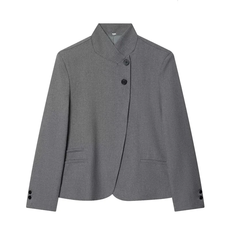 Damen Taillierter Blazer mit Stehkragen und verdeckter Knopfleiste Nord Taschen