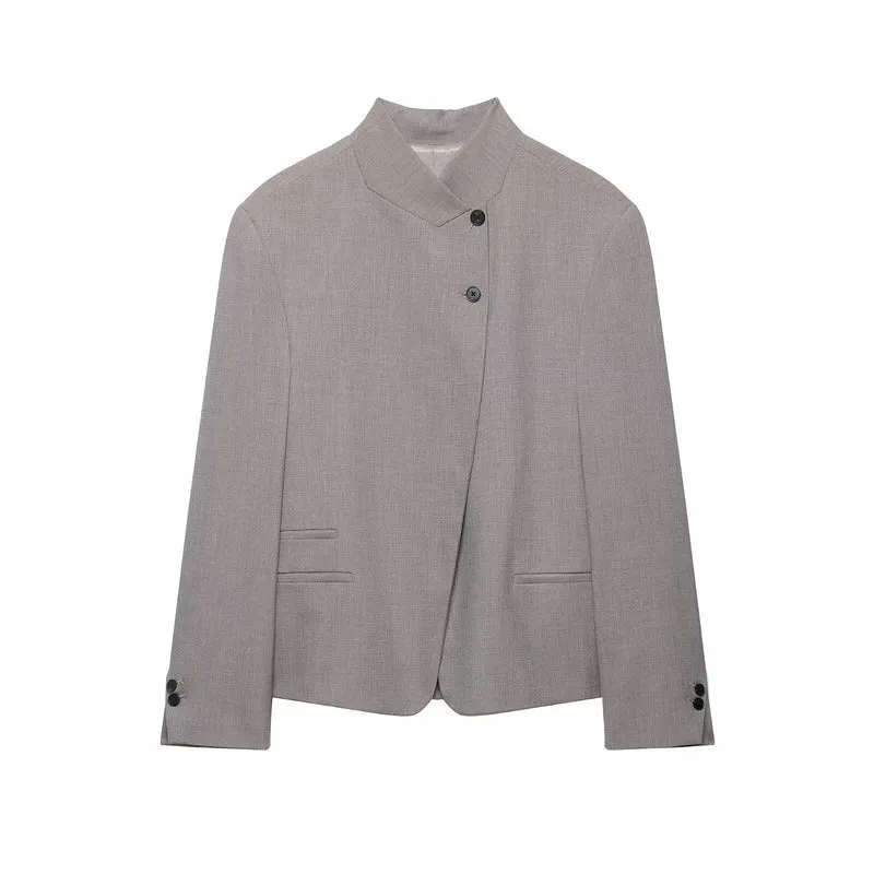 Damen Taillierter Blazer mit Stehkragen und verdeckter Knopfleiste Nord Taschen