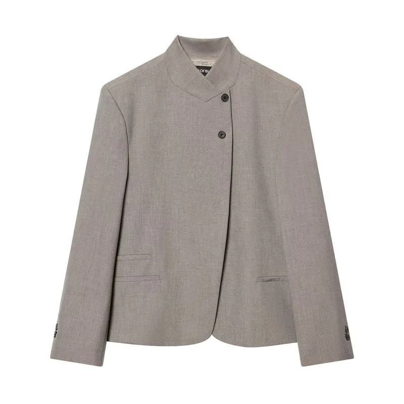 Damen Taillierter Blazer mit Stehkragen und verdeckter Knopfleiste Nord Taschen