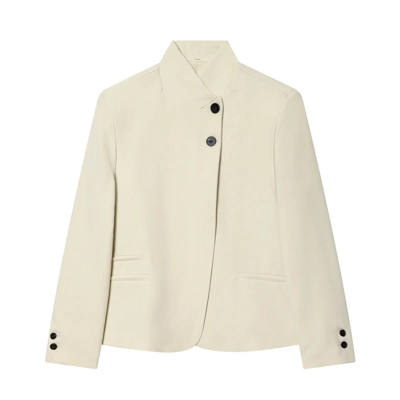 Damen Taillierter Blazer mit Stehkragen und verdeckter Knopfleiste Nord Taschen