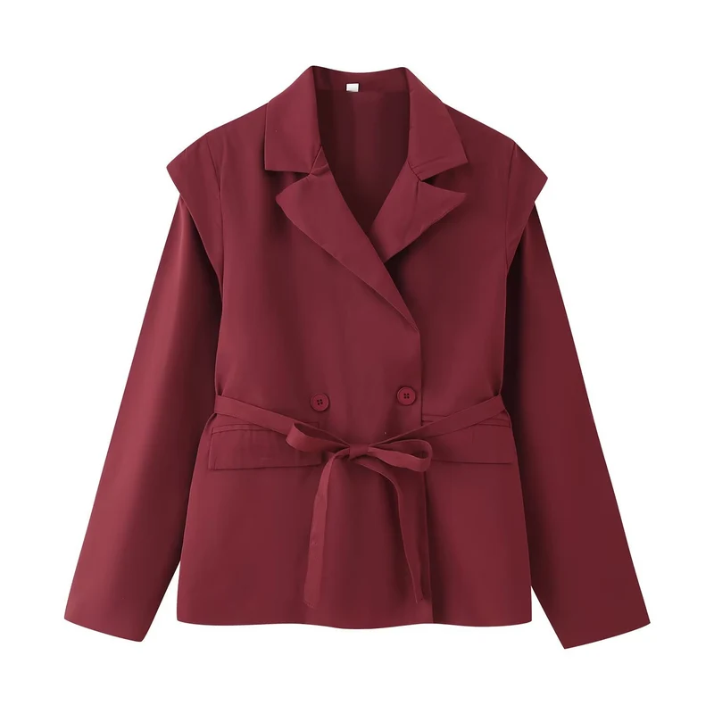 Damen Taillierter Bindegürtel-Blazer mit doppelter Knopfleiste und Reverskragen Nord Taschen