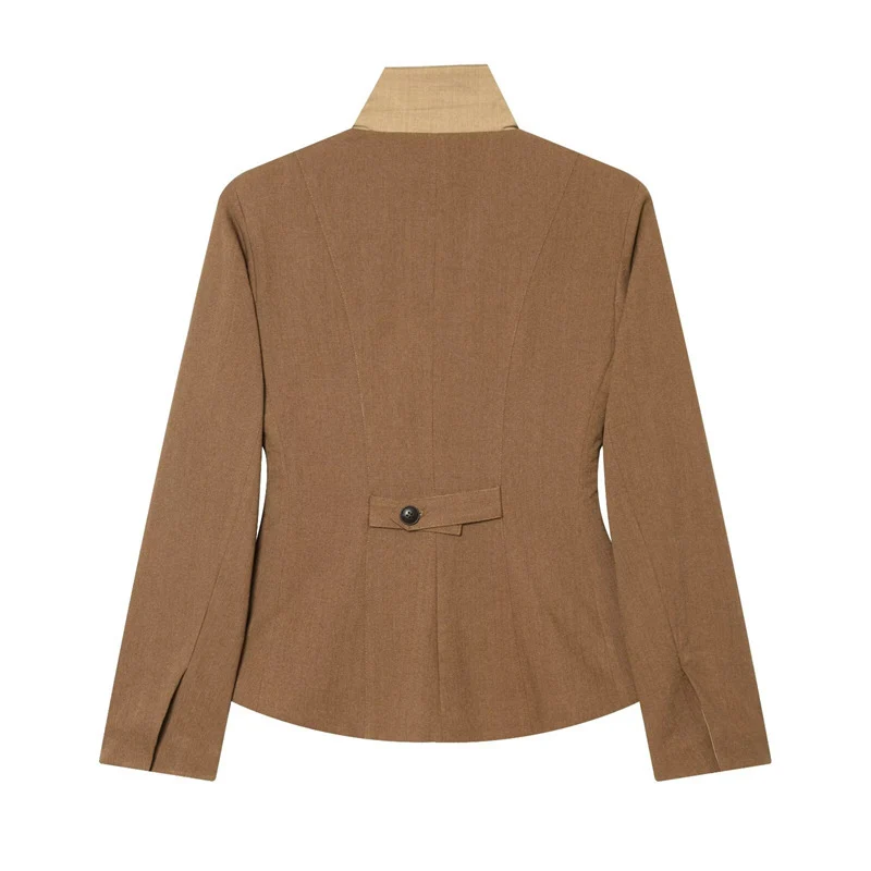 Damen Taillierte Woll-Reitjacke mit Stehkragen und Pattentaschen Nord Taschen