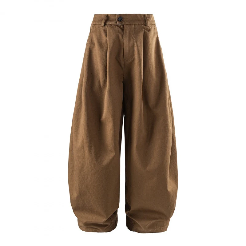 Damen Weite High-Waist Plissierte Balloon-Hose Nord Taschen