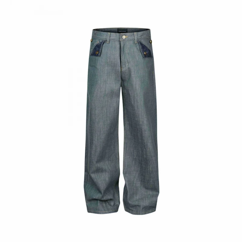 Damen Weite High‑Waist Jeanshose mit aufgesetzten Klappen‑Taschen und weitem Bein Nord Taschen