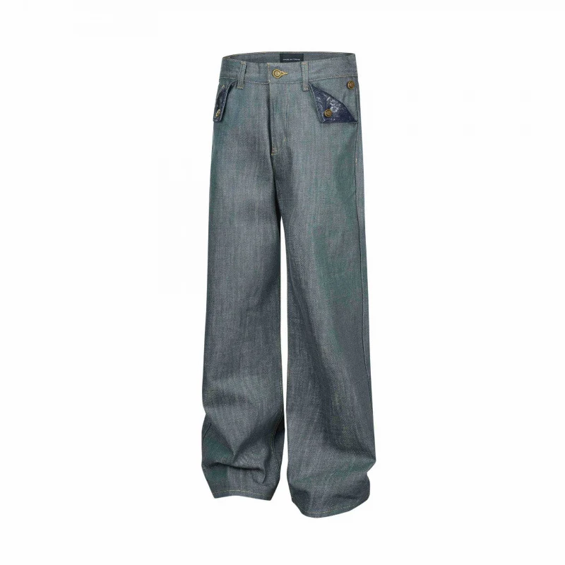 Damen Weite High‑Waist Jeanshose mit aufgesetzten Klappen‑Taschen und weitem Bein Nord Taschen