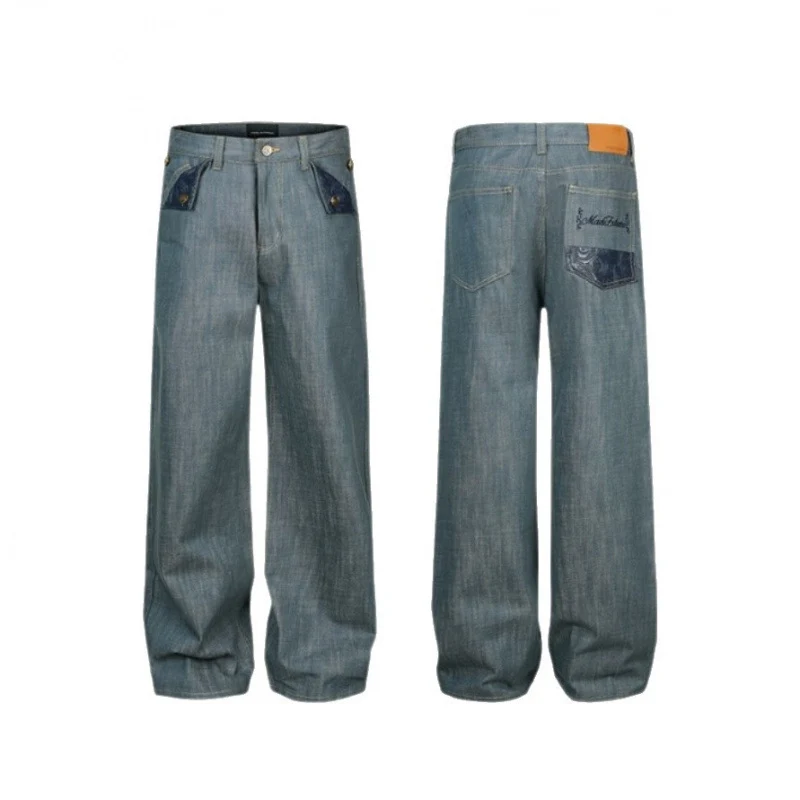 Damen Weite High‑Waist Jeanshose mit aufgesetzten Klappen‑Taschen und weitem Bein Nord Taschen