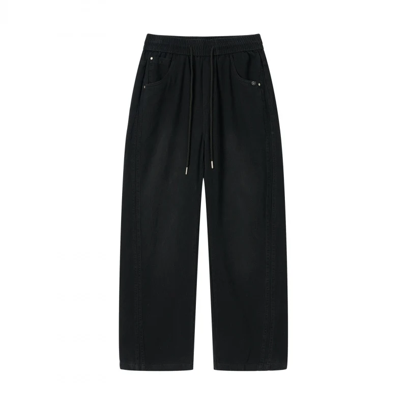 Damen weite High-Waist-Hose mit Elastikbund, Kordelzug und aufgesetzten Taschen Nord Taschen
