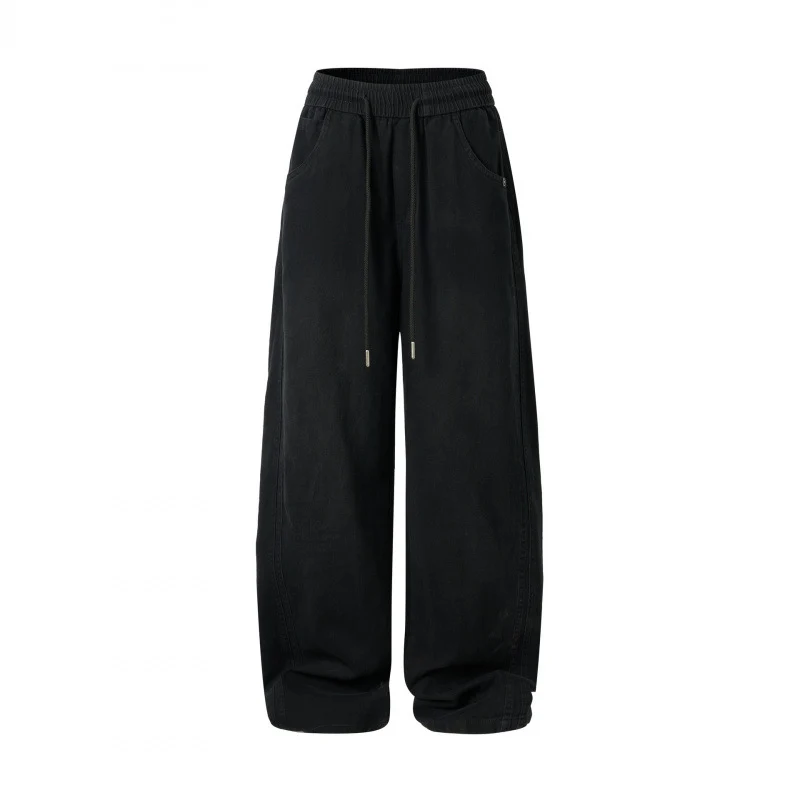 Damen weite High-Waist-Hose mit Elastikbund, Kordelzug und aufgesetzten Taschen Nord Taschen