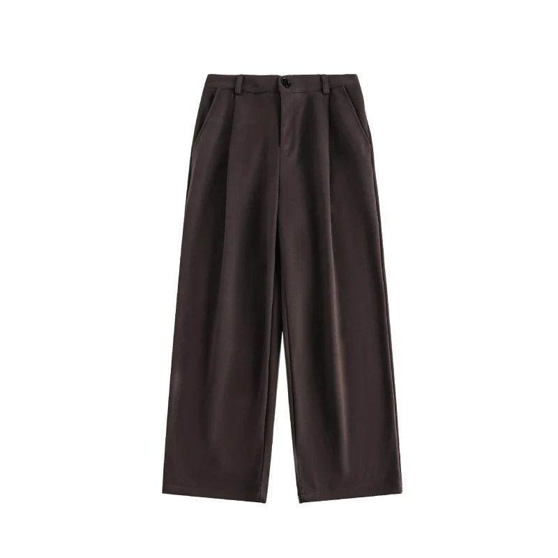 Damen Weite High-Waist-Hose mit Bundfalten und weitem Bein Nord Taschen