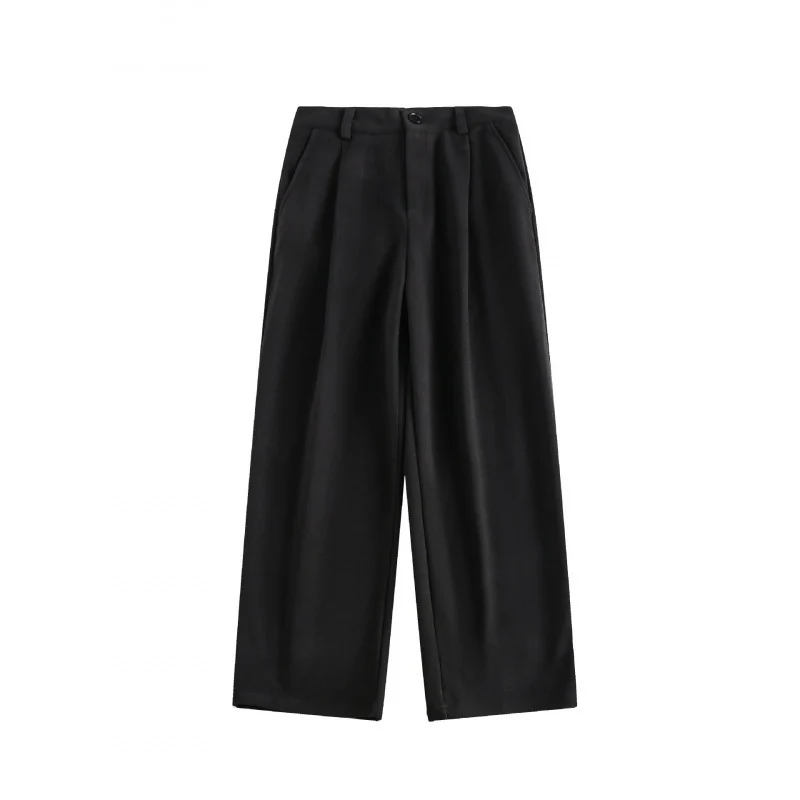 Damen Weite High-Waist-Hose mit Bundfalten und weitem Bein Nord Taschen