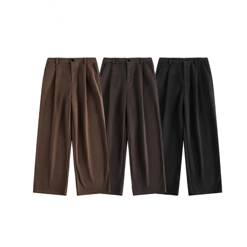 Damen Weite High-Waist-Hose mit Bundfalten und weitem Bein Nord Taschen