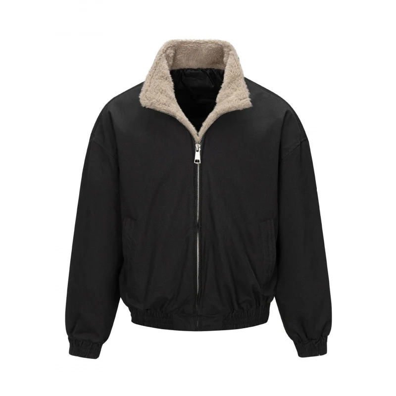 Herren Kastenförmige Bomberjacke mit Teddy‑Futter und hohem Stehkragen Nord Taschen
