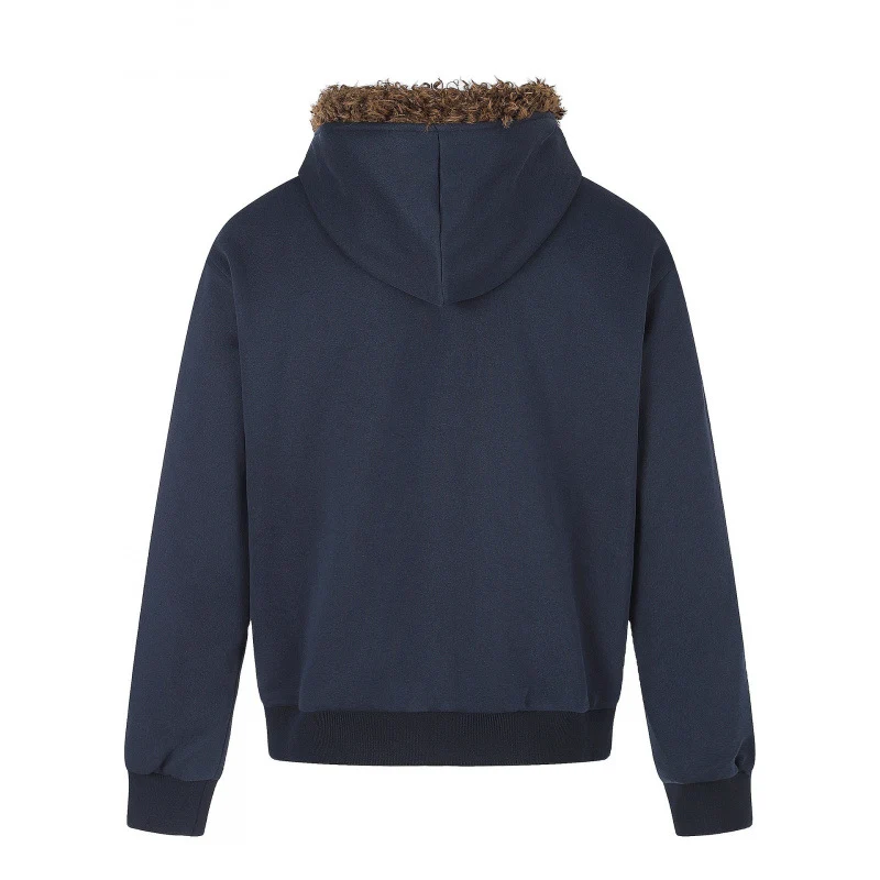 Herren Kapuzenjacke mit Vintage‑Flaggenprint, Kunstfellkapuze und Zweiwege‑Reißverschluss Nord Taschen