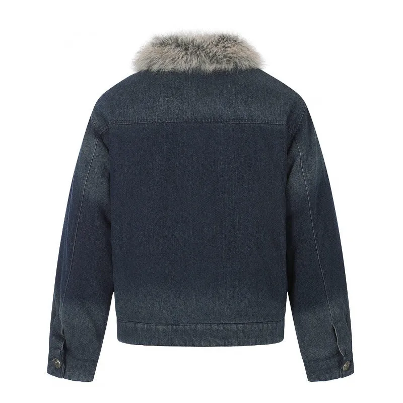 Herren Jeansjacke im Military‑Inspirierten Ornamentstil mit Kunstfellbesatz Nord Taschen