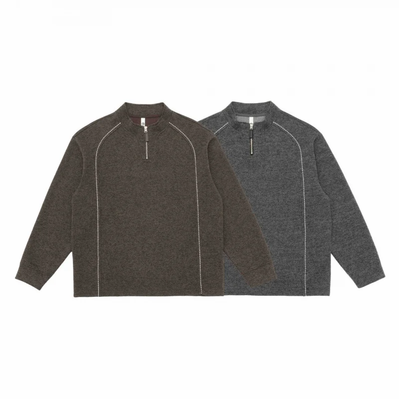 Herren Halbzip-Strickpullover mit Stehkragen, Raglanärmeln und Kontraststeppung Nord Taschen