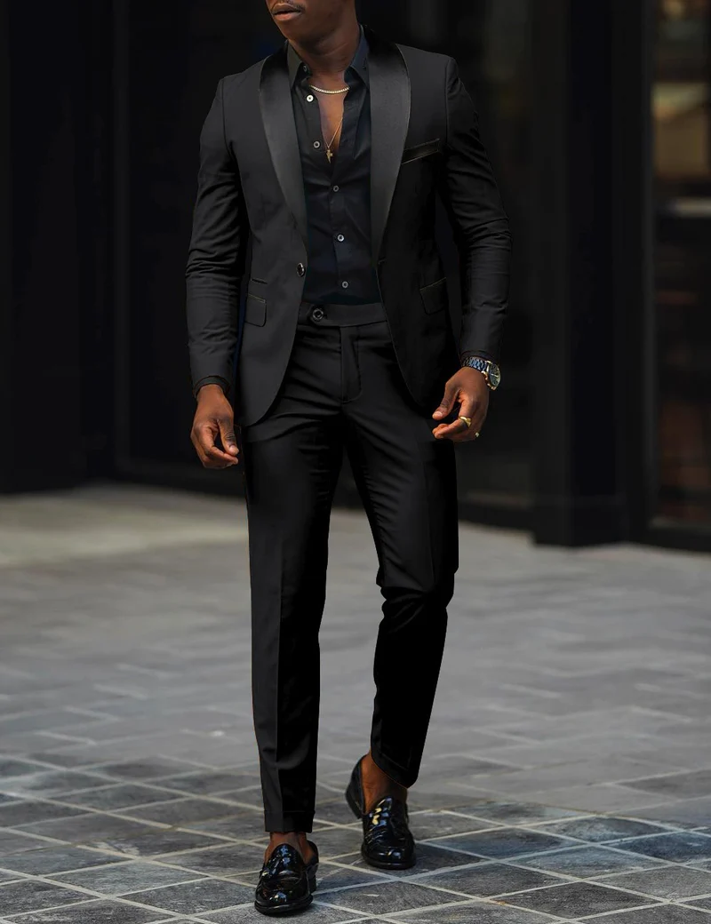 Herren schmal geschnittener Smokinganzug mit Satinrevers und Slim-Fit-Hose Vittorelli