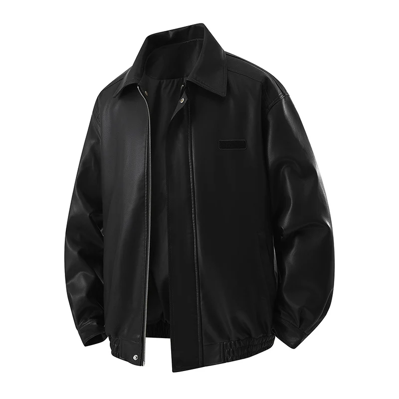 Herren Minimalistische Kunstleder-Blousonjacke mit Hemdkragen, verdecktem Reißverschluss & elastischem Saum Nord Taschen