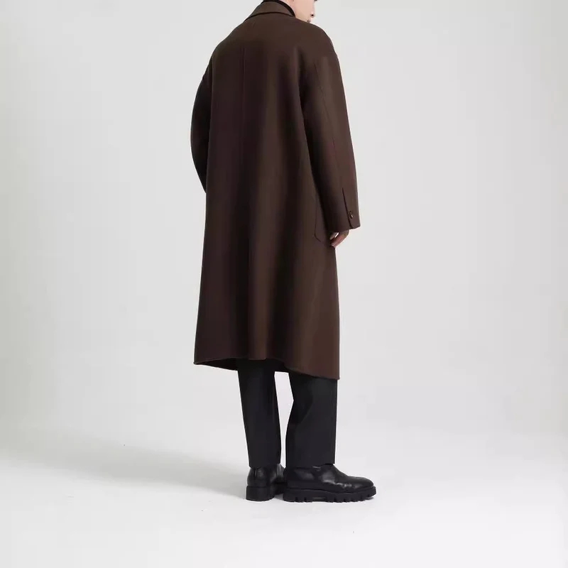 Herren Oversize Doppelreiher Wollmantel mit weitem Schnitt und klassischem Revers Nord Taschen