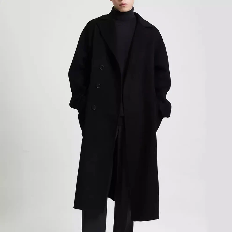 Herren Oversize Doppelreiher Wollmantel mit weitem Schnitt und klassischem Revers Nord Taschen