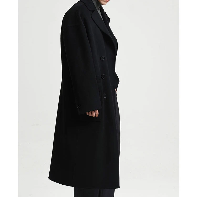 Herren Oversize Doppelreiher Wollmantel mit weitem Schnitt und klassischem Revers Nord Taschen