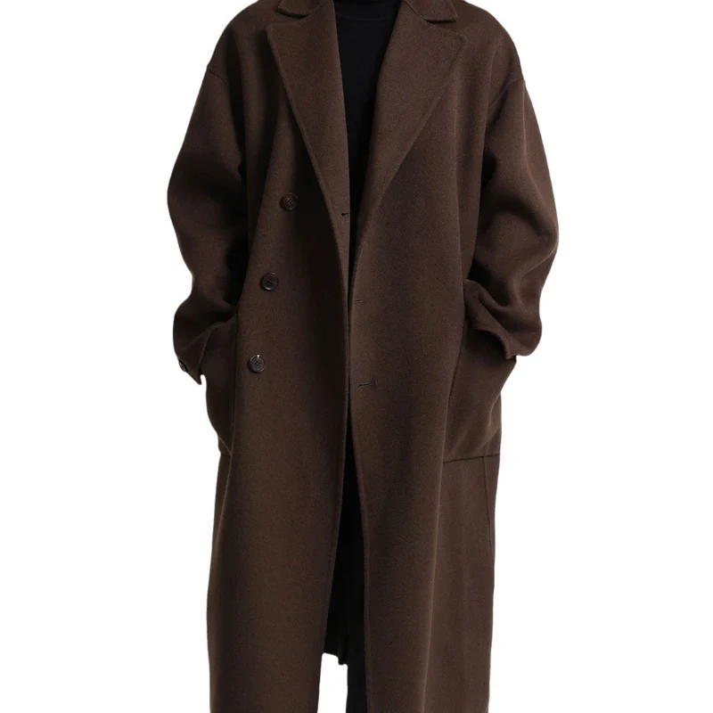 Herren Oversize Doppelreiher Wollmantel mit weitem Schnitt und klassischem Revers Nord Taschen