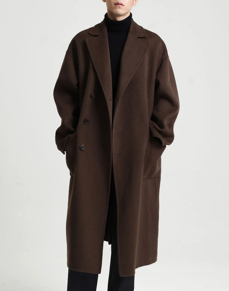 Herren Oversize Doppelreiher Wollmantel mit weitem Schnitt und klassischem Revers Nord Taschen