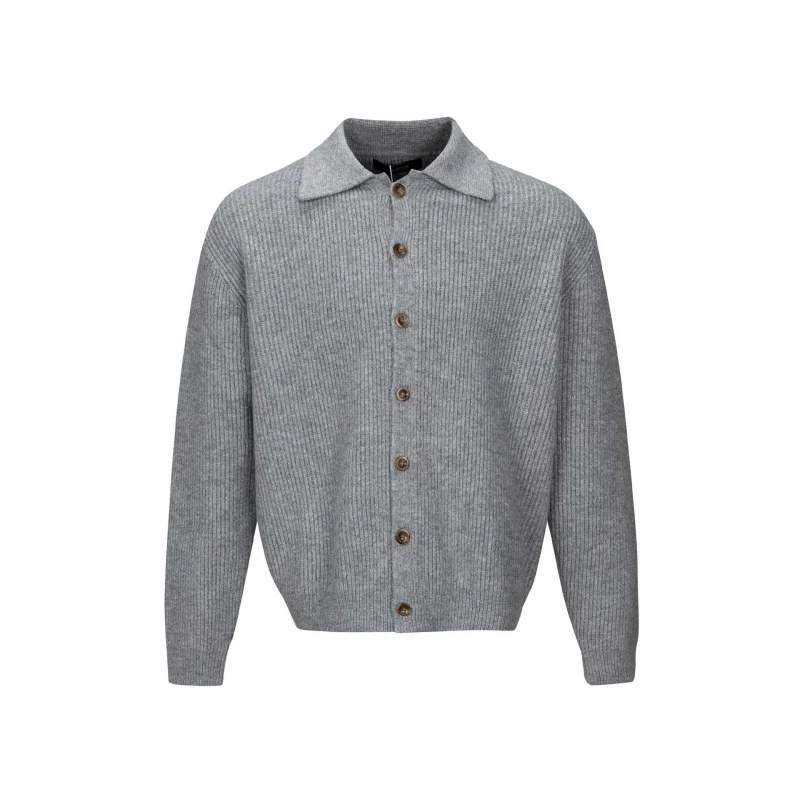 Herren Grobstrick-Cardigan mit Hemdkragen und durchgehender Knopfleiste Nord Taschen