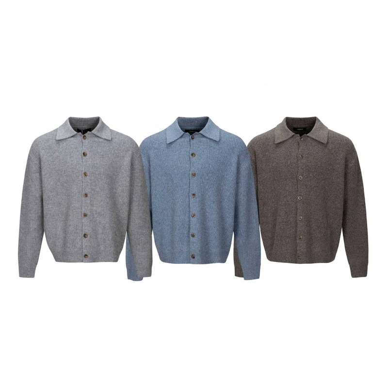 Herren Grobstrick-Cardigan mit Hemdkragen und durchgehender Knopfleiste Nord Taschen