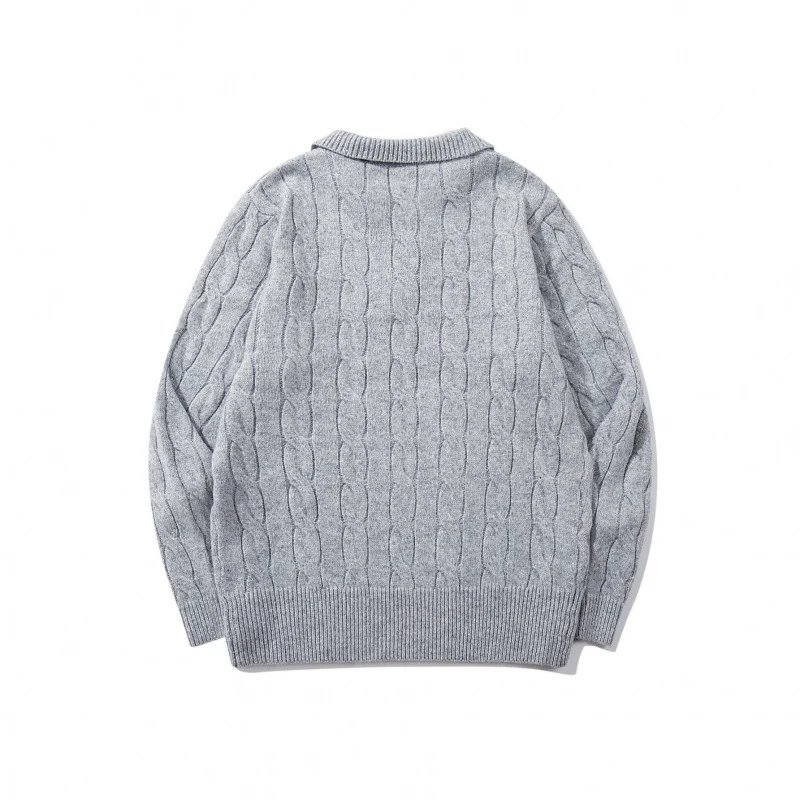 Herren Grobgestrickter Zopfmuster-Pullover mit Polokragen und V‑Ausschnitt Nord Taschen