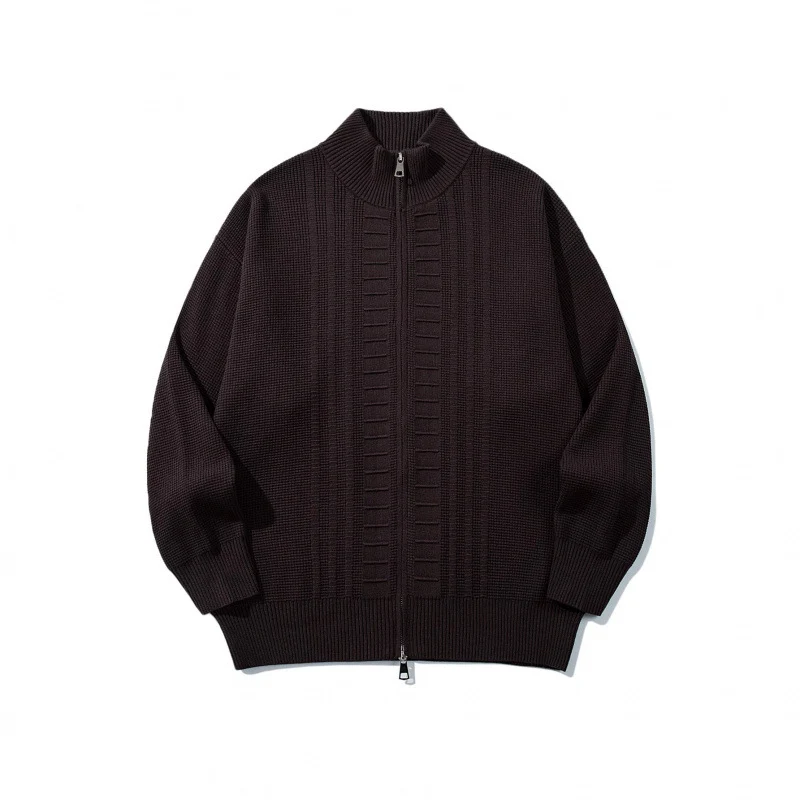 Herren Grobgestrickter Zip-Cardigan mit hohem Kragen und Doppelreißverschluss Nord Taschen