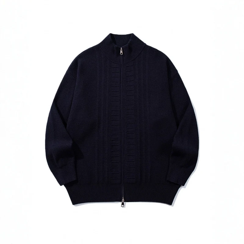 Herren Grobgestrickter Zip-Cardigan mit hohem Kragen und Doppelreißverschluss Nord Taschen