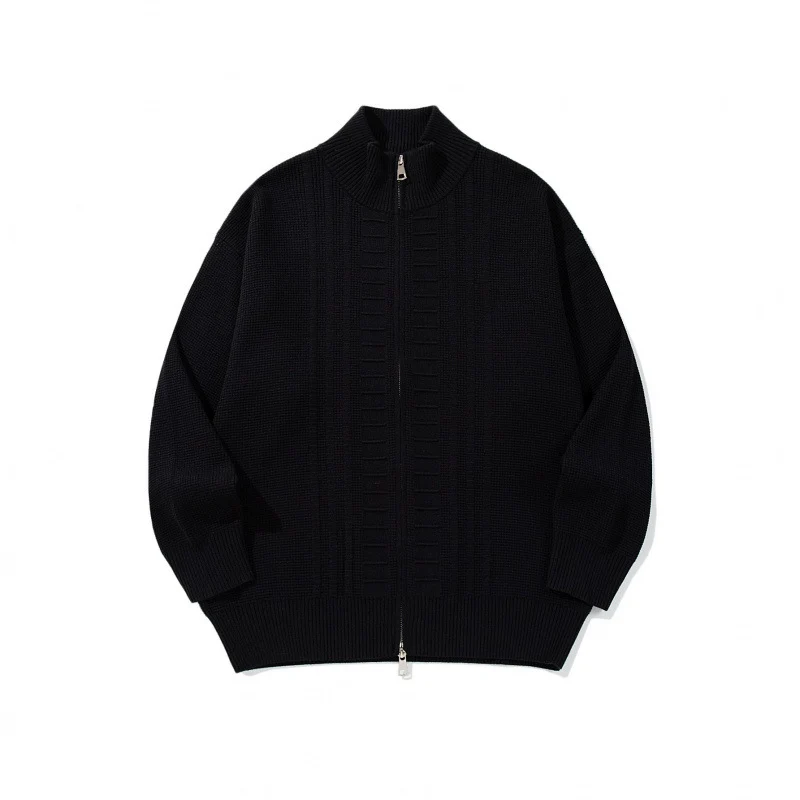 Herren Grobgestrickter Zip-Cardigan mit hohem Kragen und Doppelreißverschluss Nord Taschen