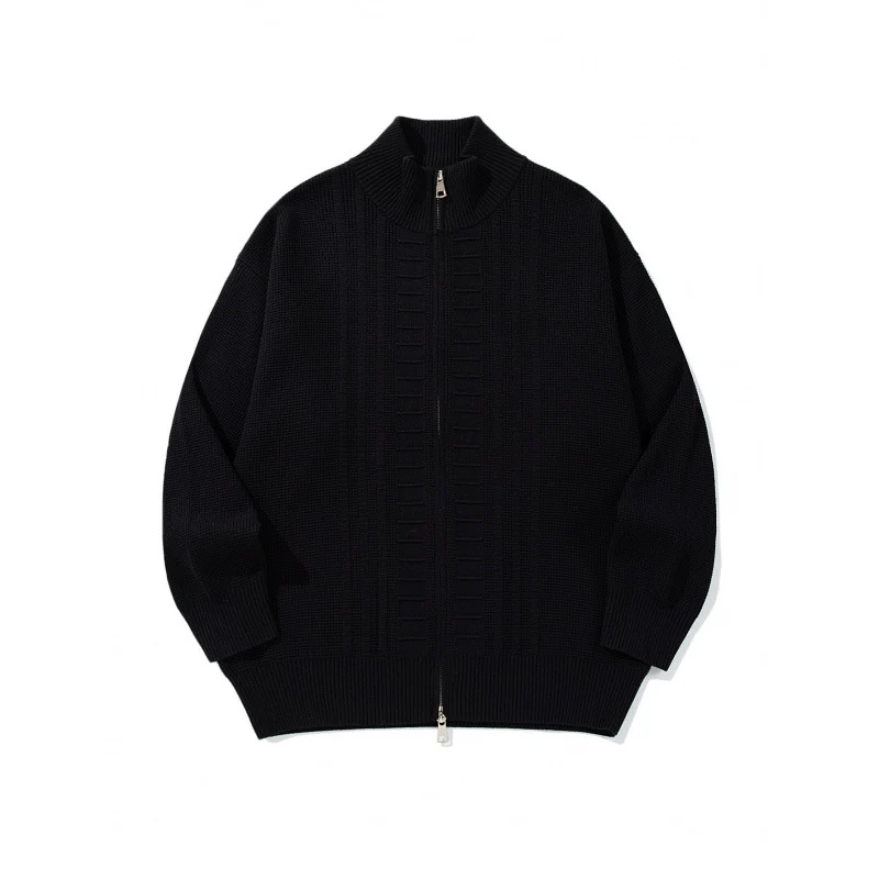 Herren Grobgestrickter Zip-Cardigan mit hohem Kragen und Doppelreißverschluss Nord Taschen