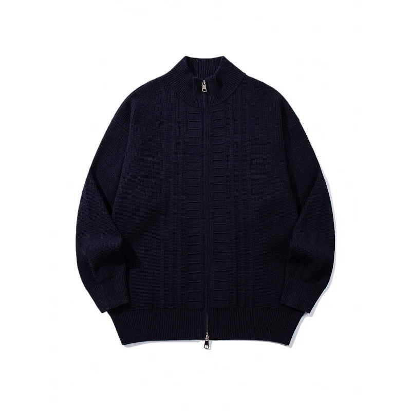 Herren Grobgestrickter Zip-Cardigan mit hohem Kragen und Doppelreißverschluss Nord Taschen