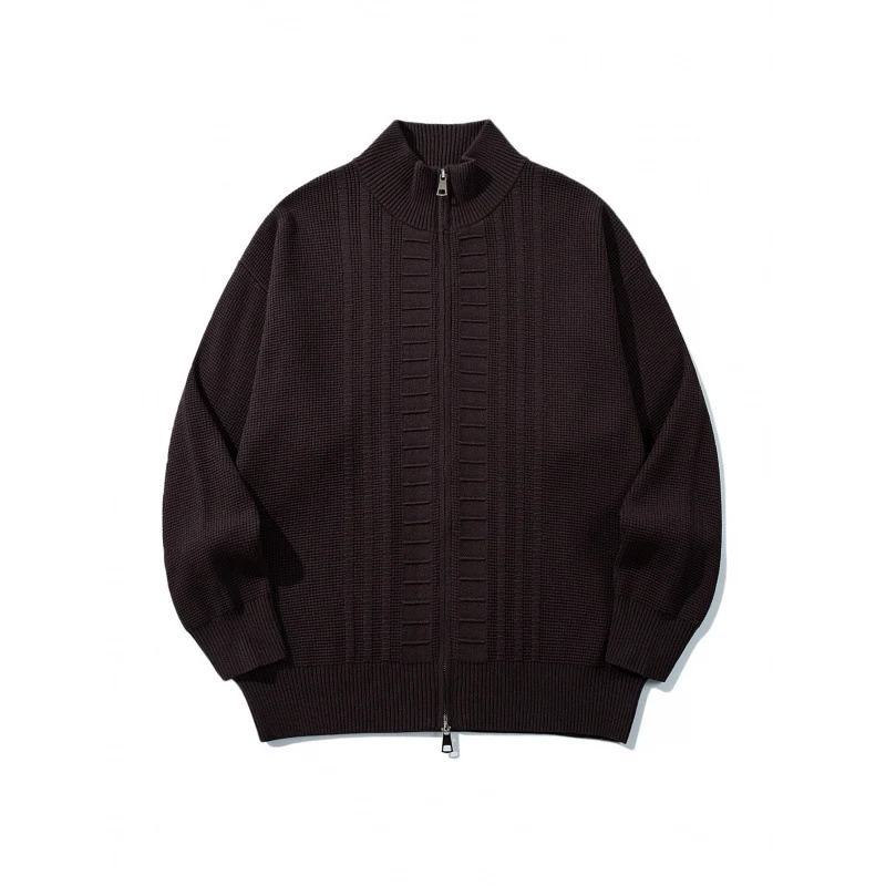 Herren Grobgestrickter Zip-Cardigan mit hohem Kragen und Doppelreißverschluss Nord Taschen