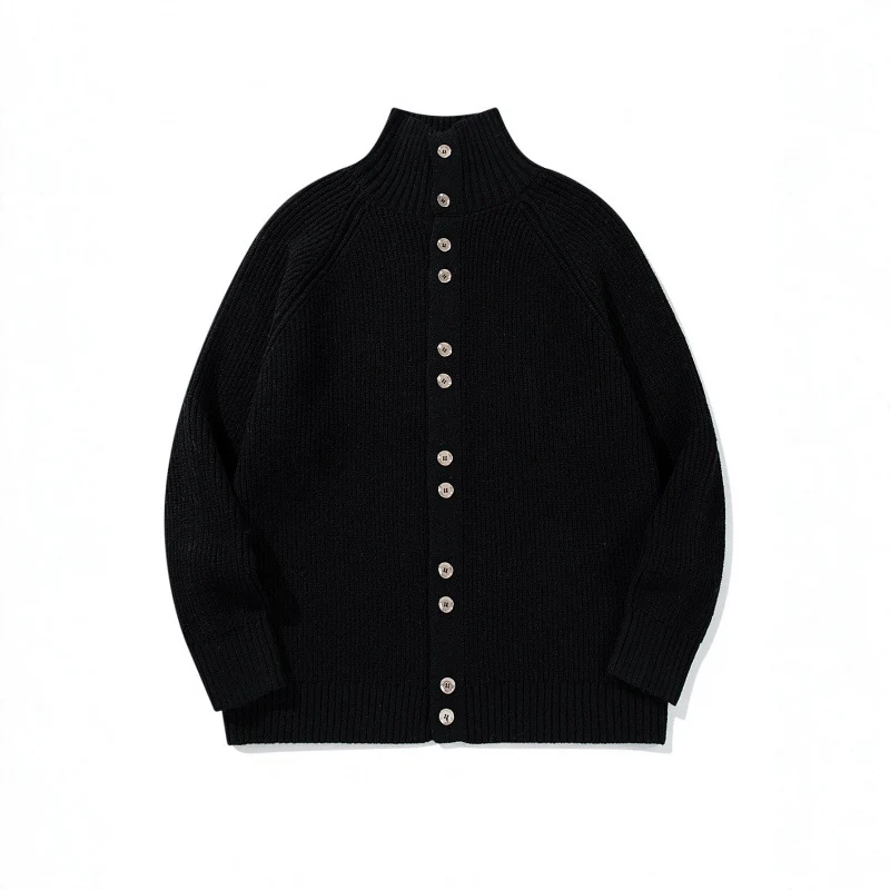 Herren grobgestrickter Knopfcardigan mit hohem Rollkragen und Raglanärmeln Nord Taschen