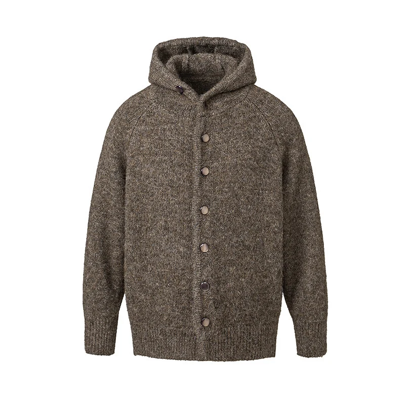 Herren Grobgestrickter Kapuzen-Cardigan mit durchgehender Knopfleiste und Rippenbündchen Nord Taschen