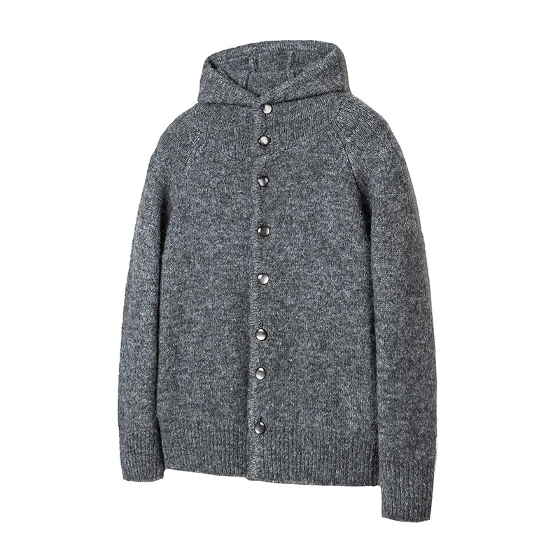 Herren Grobgestrickter Kapuzen-Cardigan mit durchgehender Knopfleiste und Rippenbündchen Nord Taschen