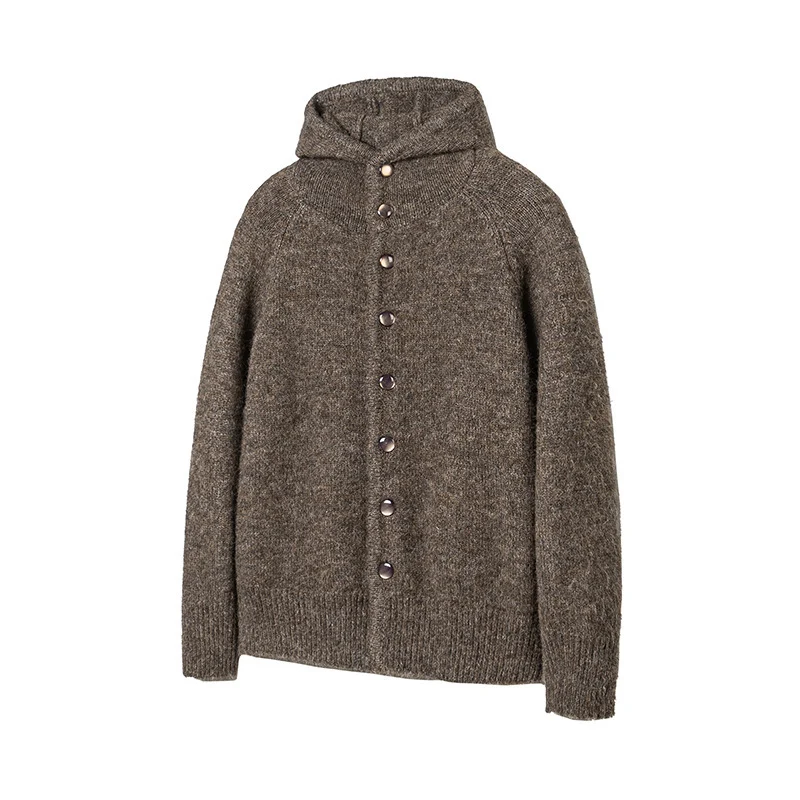 Herren Grobgestrickter Kapuzen-Cardigan mit durchgehender Knopfleiste und Rippenbündchen Nord Taschen